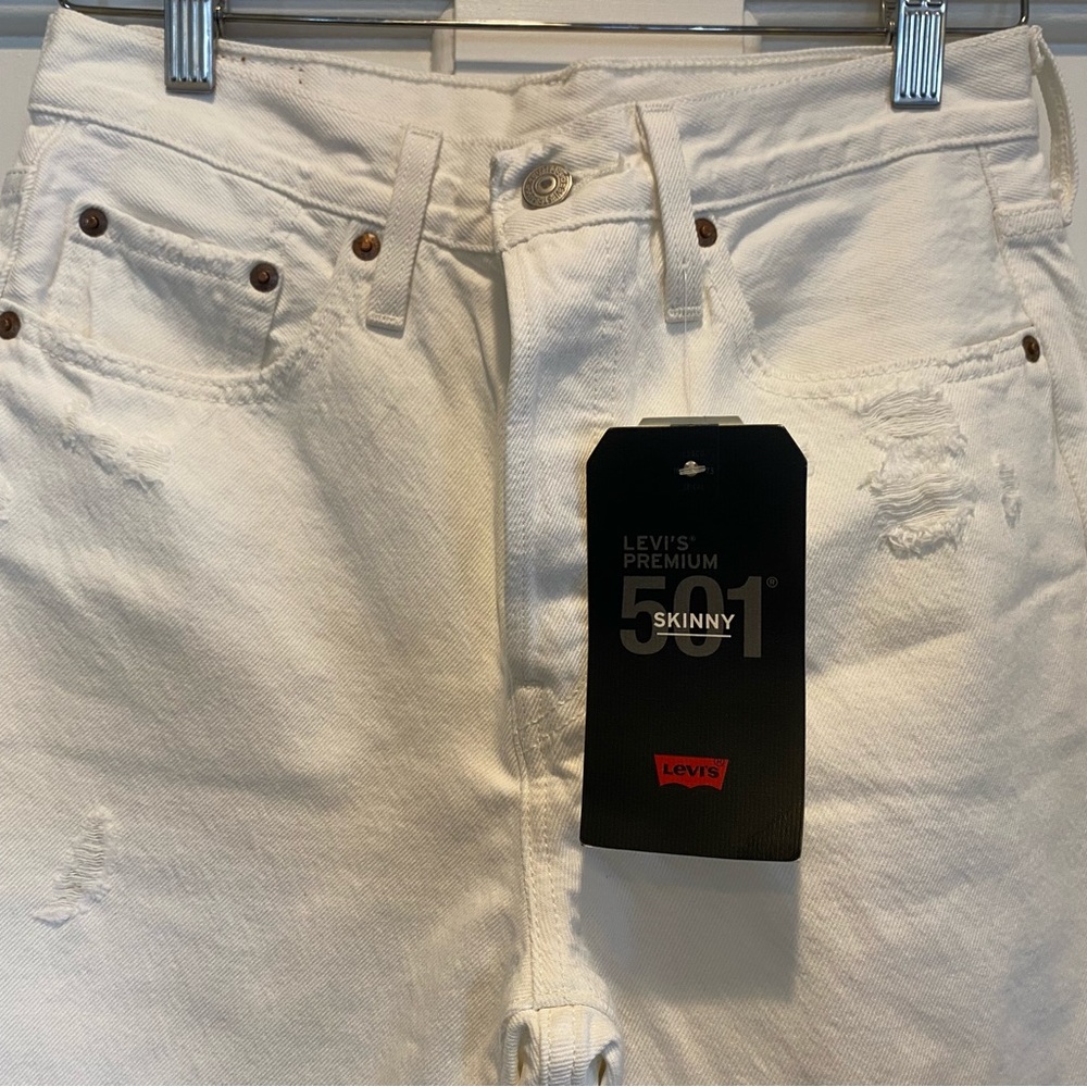Levi’s Premium 501 Skinny White Distressed 27 28 - Picture 2 of 5